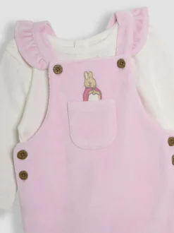 Jojo Maman Bébé Pink Peter Rabbit Appliqué Velour Dungarees and Body Set Online