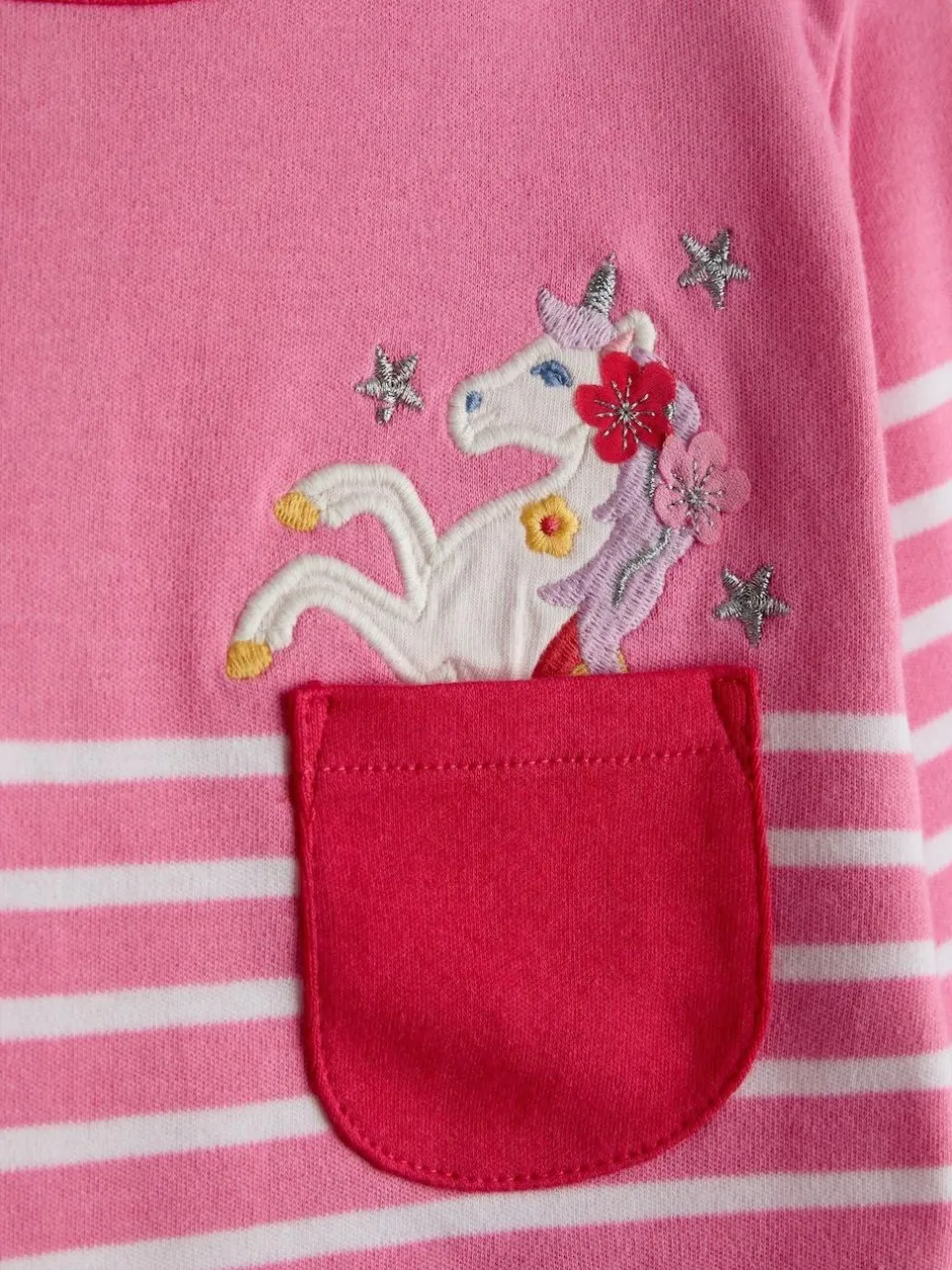 Jojo Maman Bébé Breton Pocket Top Pink Unicorn New