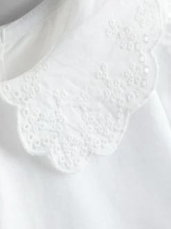 Jojo Maman Bébé Pure White Broderie Collar T-Shirt Clearance