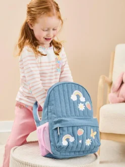 Jojo Maman Bébé Quilted Denim Embroidered Medium Backpack Clearance