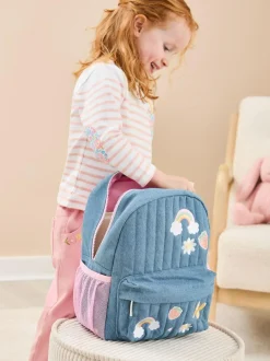 Jojo Maman Bébé Quilted Denim Embroidered Medium Backpack Clearance