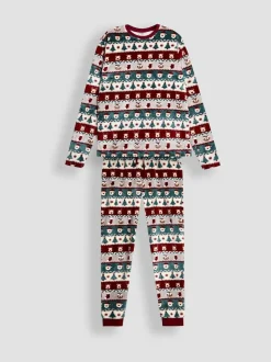 Jojo Maman Bébé Red Men's Christmas Fair Isle Fleece Pyjama Set New
