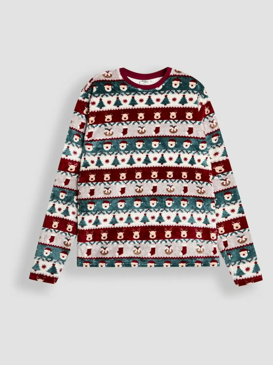 Jojo Maman Bébé Red Men's Christmas Fair Isle Fleece Pyjama Set New