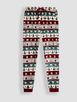 Jojo Maman Bébé Red Men's Christmas Fair Isle Fleece Pyjama Set New