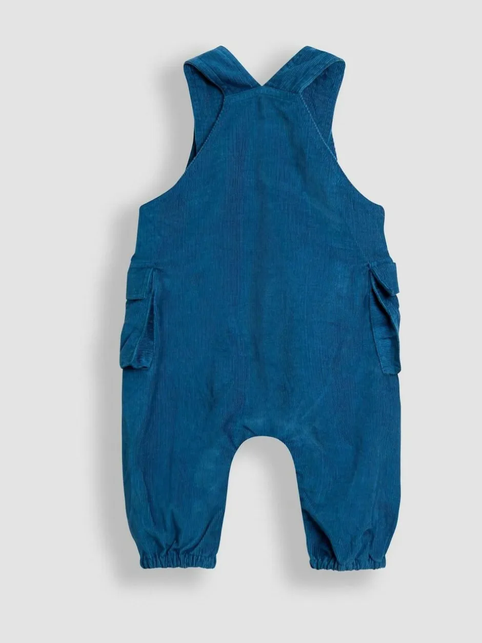 Jojo Maman Bébé Teal Blue Tractor 2-Piece Embroidered Cargo Cord Dungarees & Top Set Sale