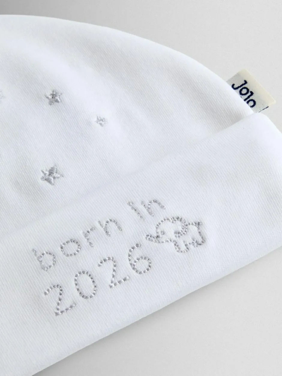 Jojo Maman Bébé White Born in 2026 Embroidered Hat Sale
