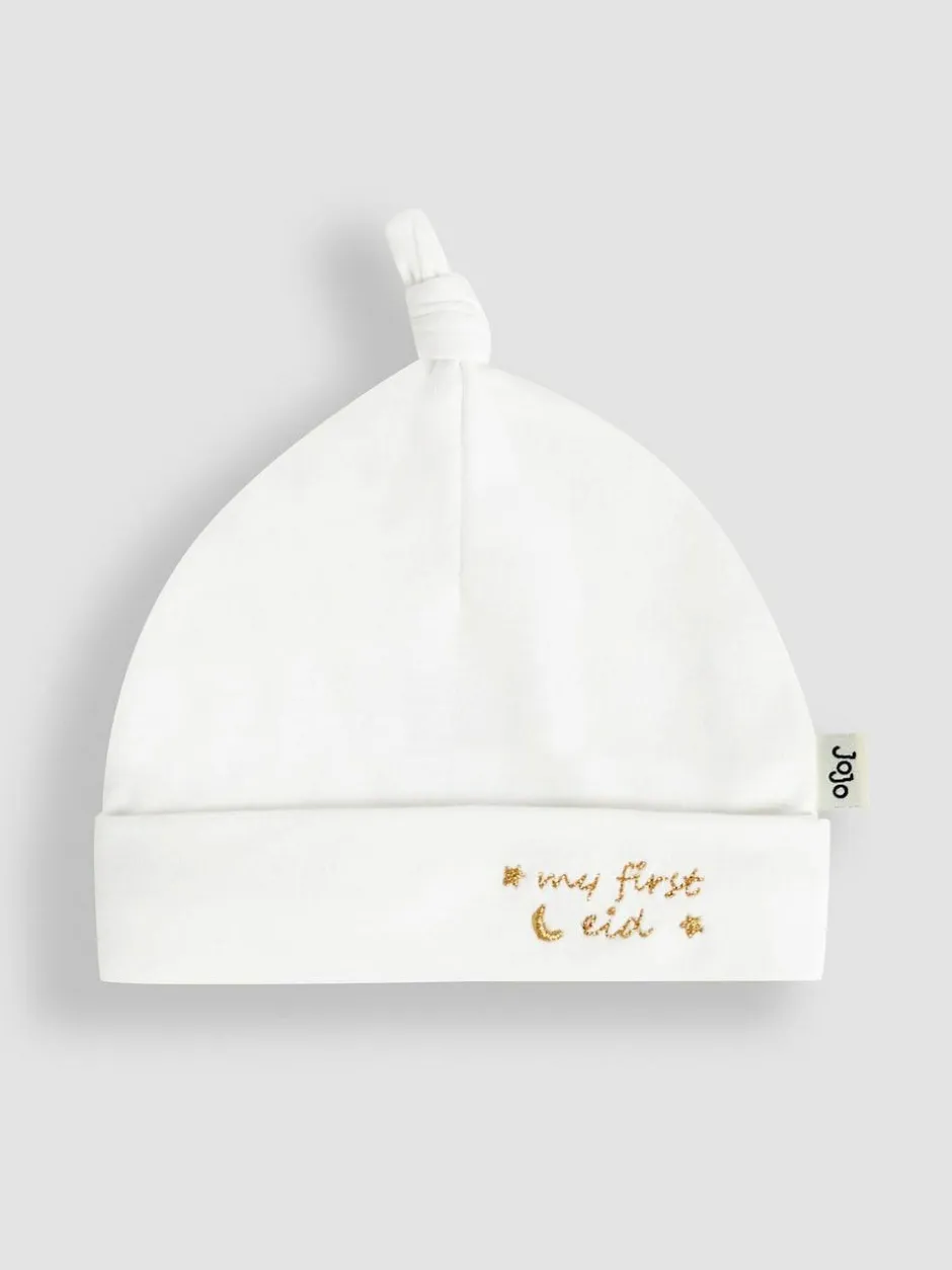 Jojo Maman Bébé Cotton Embroidered Baby Hat White New