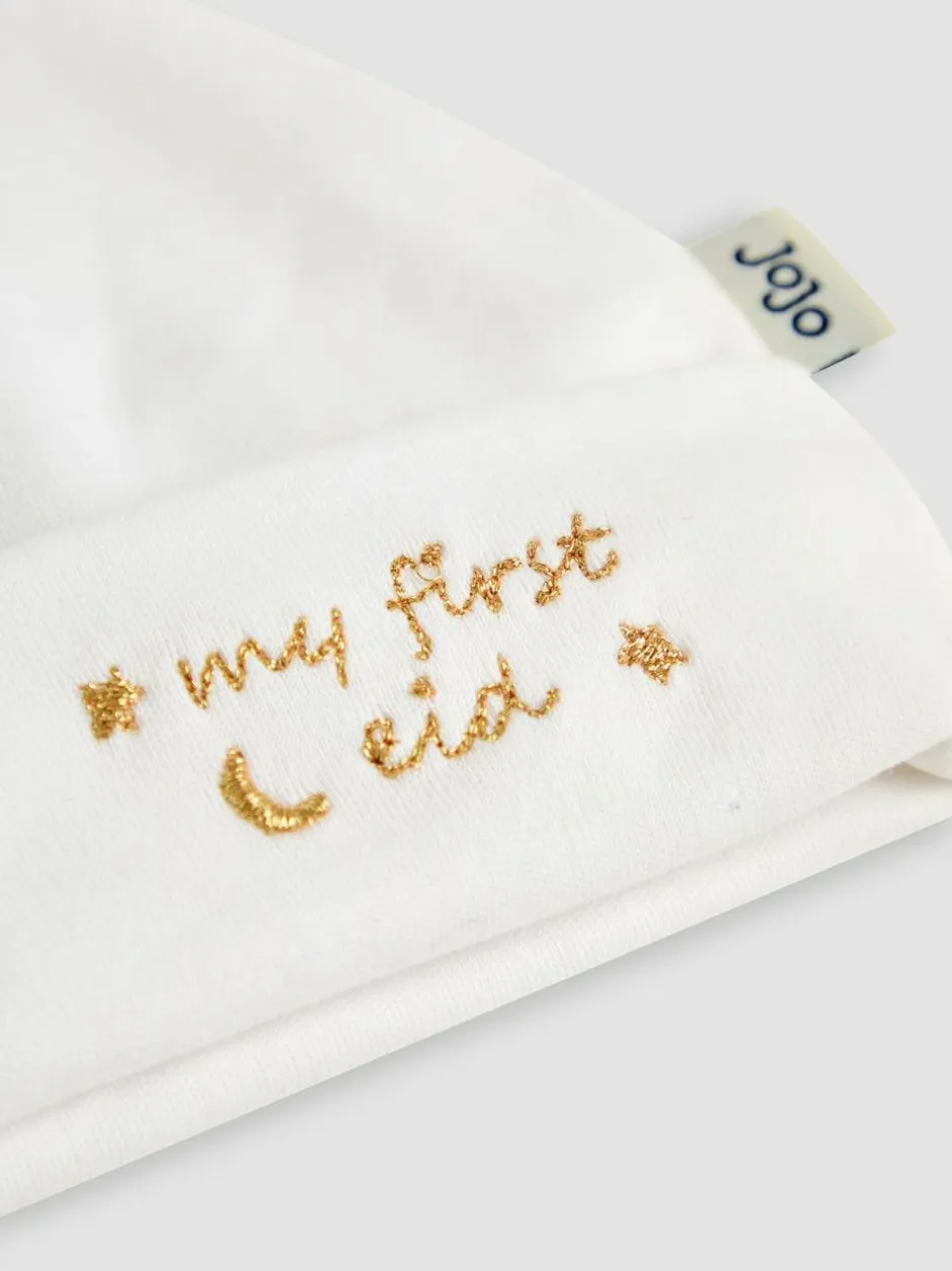 Jojo Maman Bébé Cotton Embroidered Baby Hat White New