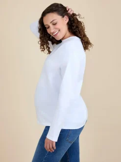Jojo Maman Bébé Long Sleeve Boyfriend Maternity T-Shirt White