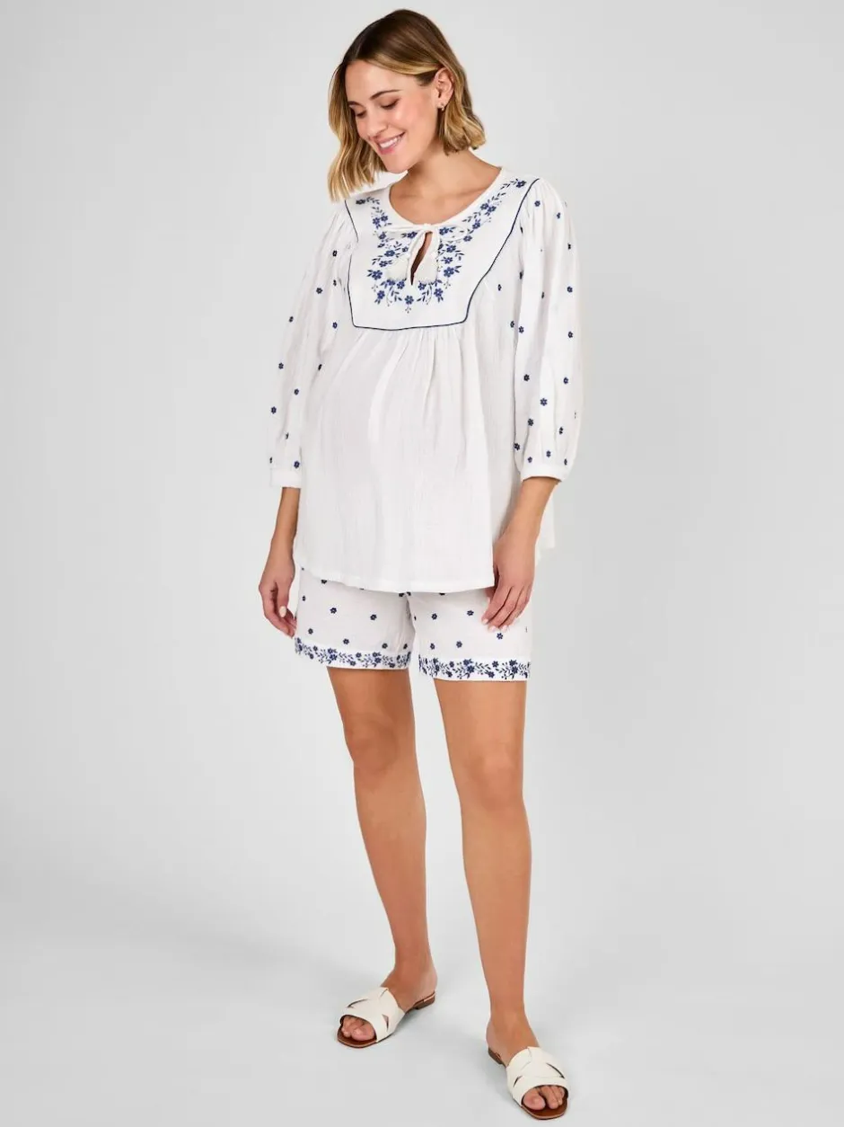 Jojo Maman Bébé White Maternity Embroidered Shorts Best