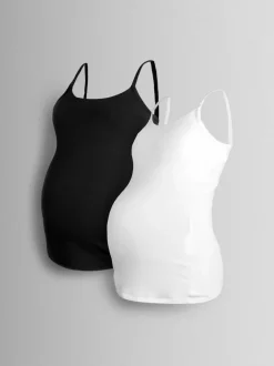 Jojo Maman Bébé 2-Pack Maternity & Nursing Vest Tops White New