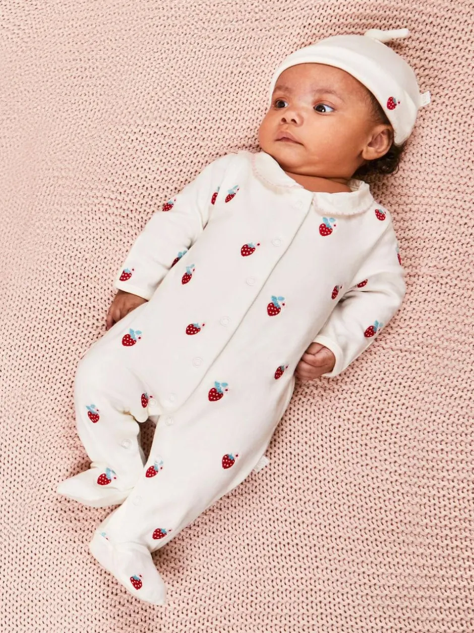 Jojo Maman Bébé Embroidered Cotton Baby Hat White Strawberry Best