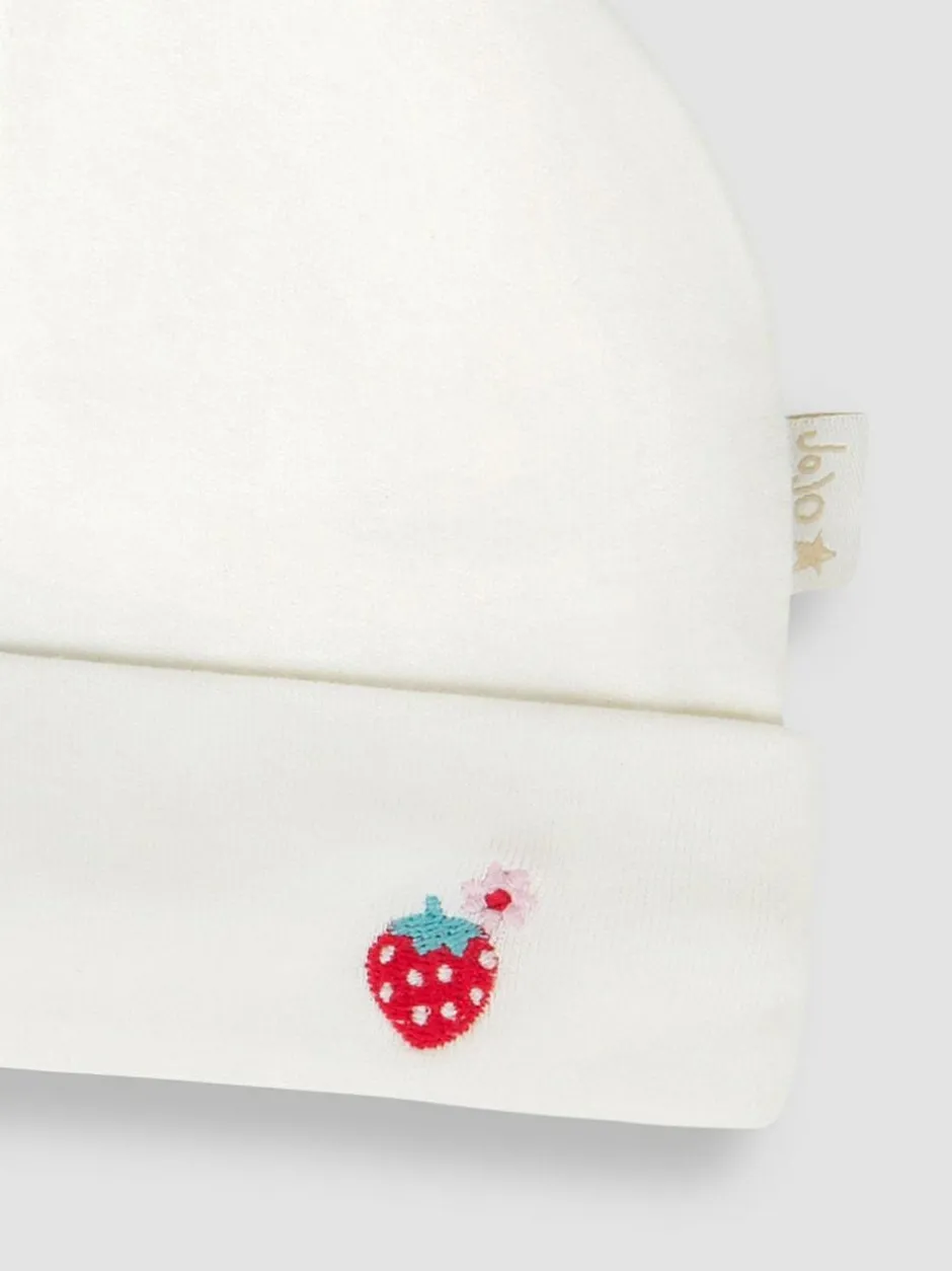 Jojo Maman Bébé Embroidered Cotton Baby Hat White Strawberry Best
