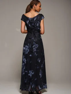 Jolie Moi Asymmetric Neck Mesh Maxi Dress Black New