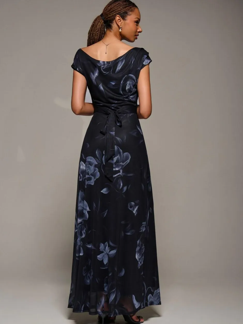 Jolie Moi Asymmetric Neck Mesh Maxi Dress Black New