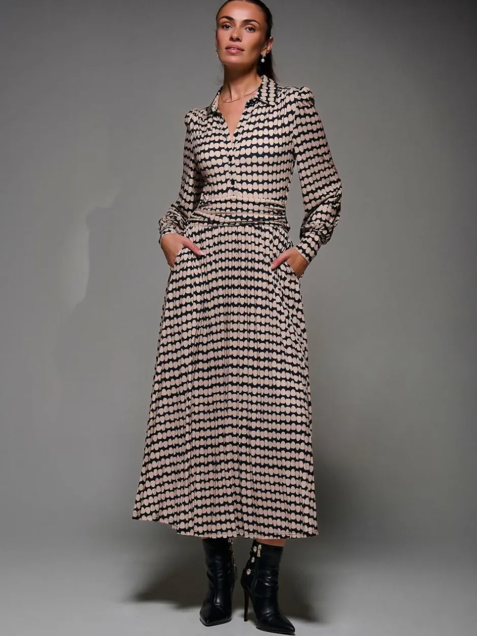 Jolie Moi Long Sleeve Pleated Jersey Maxi Dress Black New