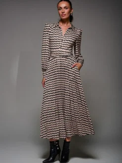 Jolie Moi Long Sleeve Pleated Jersey Maxi Dress Black New