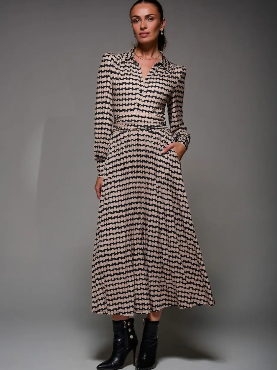 Jolie Moi Long Sleeve Pleated Jersey Maxi Dress Black New