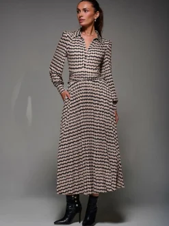 Jolie Moi Long Sleeve Pleated Jersey Maxi Dress Black New