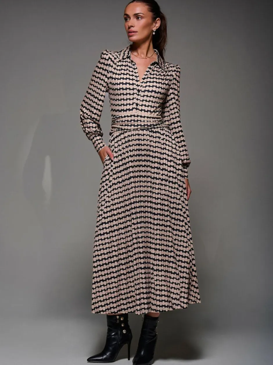 Jolie Moi Long Sleeve Pleated Jersey Maxi Dress Black New