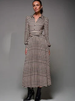 Jolie Moi Long Sleeve Pleated Jersey Maxi Dress Black New