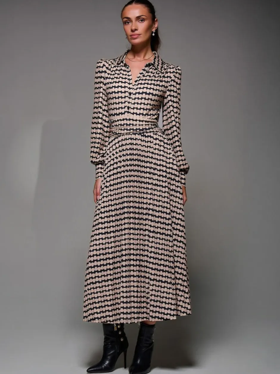 Jolie Moi Long Sleeve Pleated Jersey Maxi Dress Black New