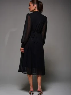 Jolie Moi Black Textured Chiffon Ruffle Shirt Dress Online