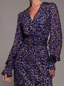 Jolie Moi Long Sleeve Frill Detail Mesh Maxi Dress Blue Sale