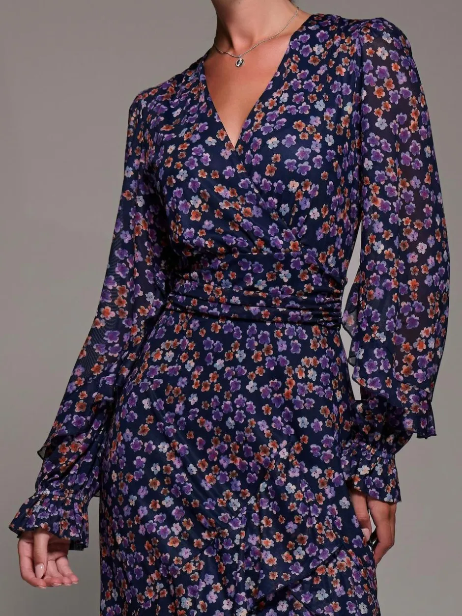 Jolie Moi Long Sleeve Frill Detail Mesh Maxi Dress Blue Sale