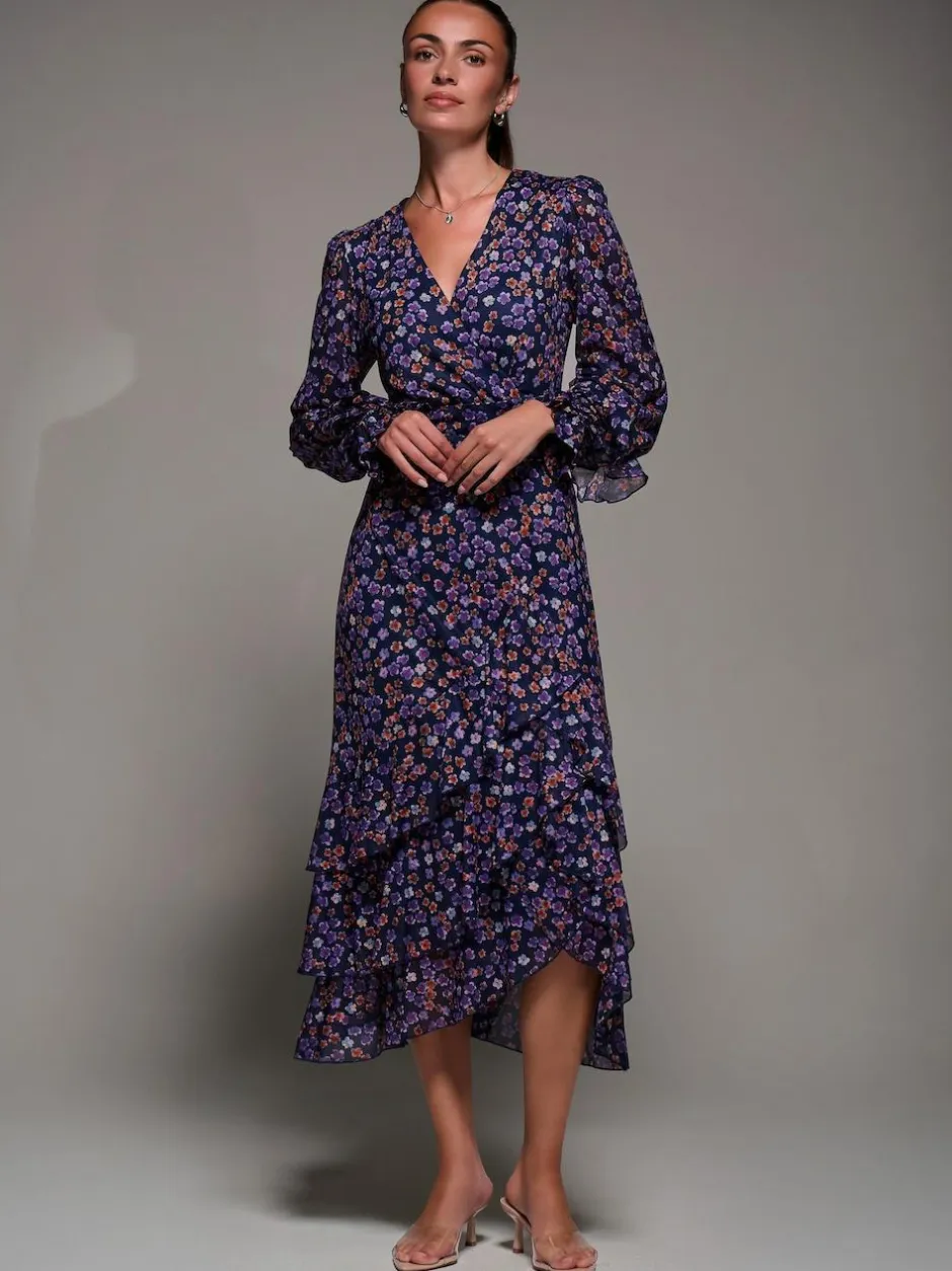 Jolie Moi Long Sleeve Frill Detail Mesh Maxi Dress Blue Sale