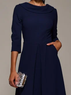 Jolie Moi Roll Neck Fit & Flare Midi Dress Blue Outlet