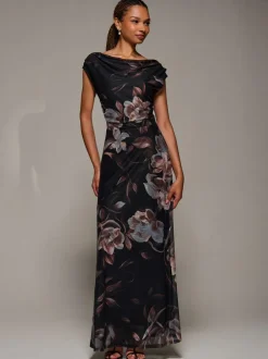 Jolie Moi Asymmetric Neck Mesh Maxi Dress Brown Best