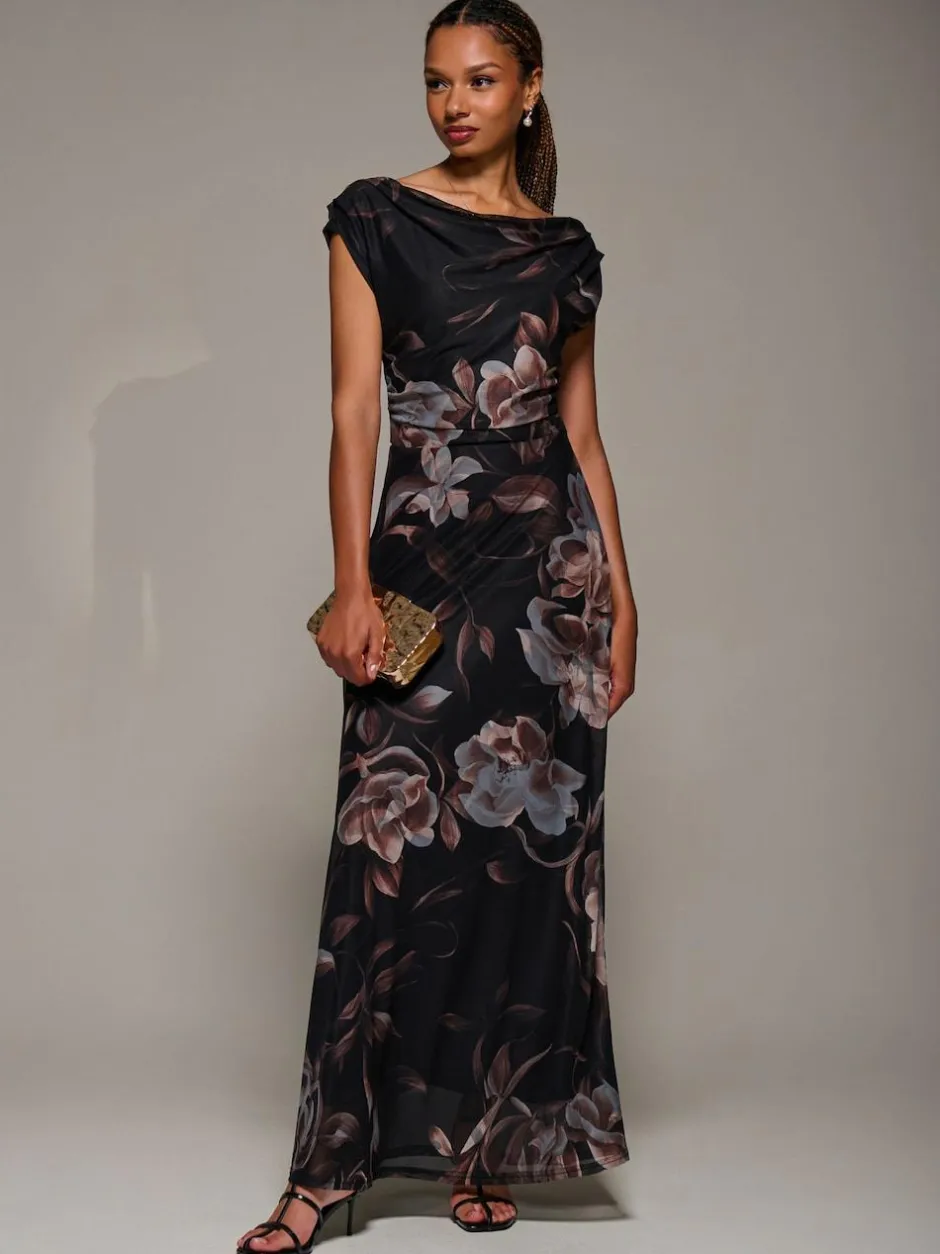 Jolie Moi Asymmetric Neck Mesh Maxi Dress Brown Best