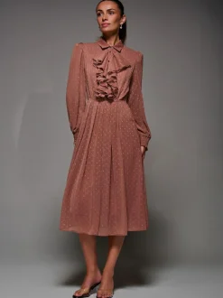 Jolie Moi Pink Textured Chiffon Ruffle Shirt Dress New
