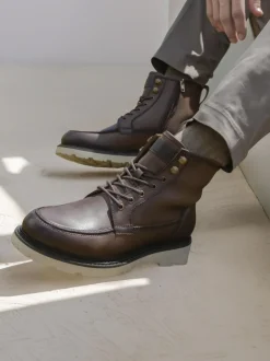 Jones Bootmaker Essex Chunky Leather Boots Brown New