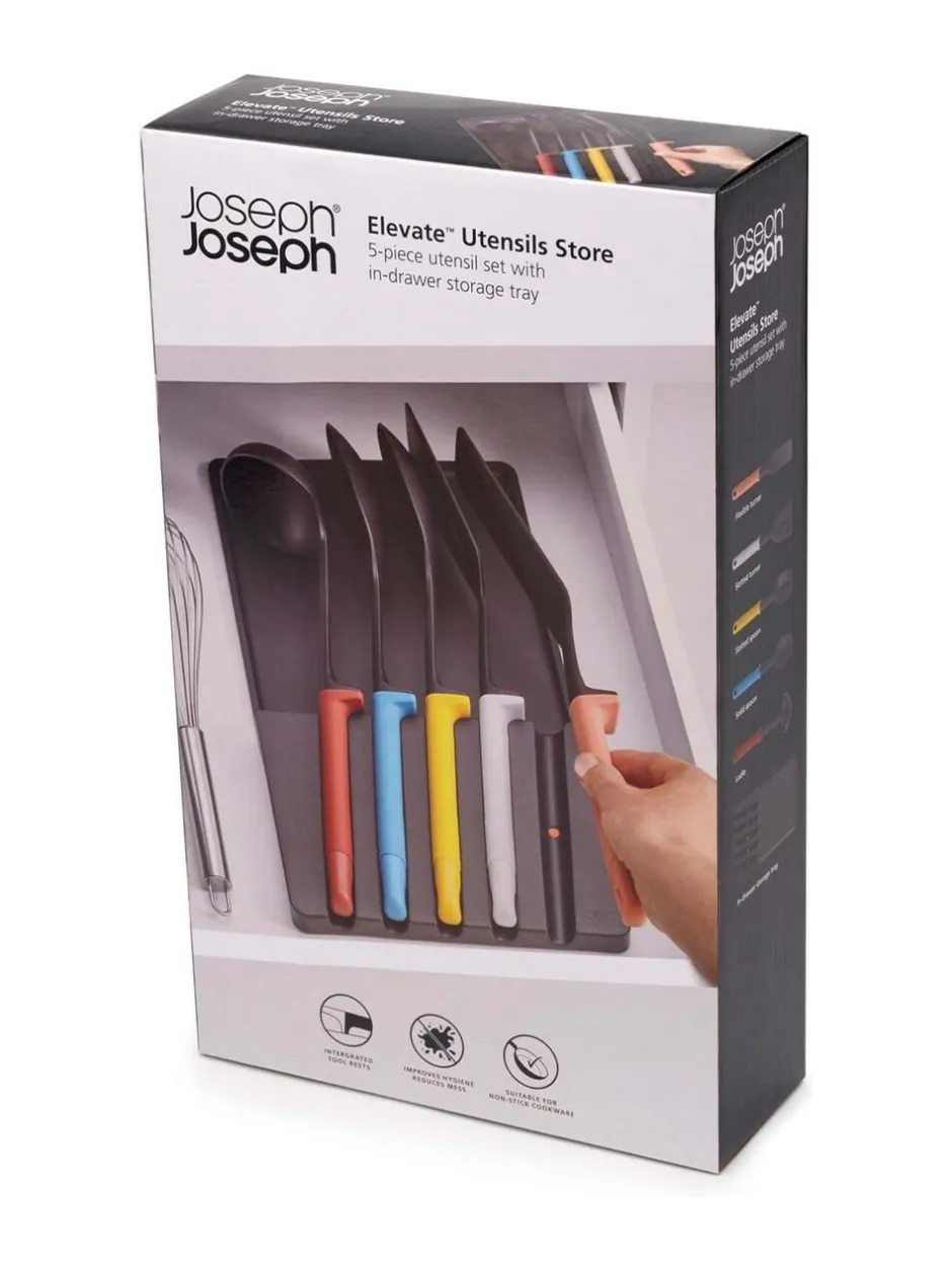 Joseph Joseph 5 Piece Black Elevate Utensil Set With In-Drawer Tray Hot