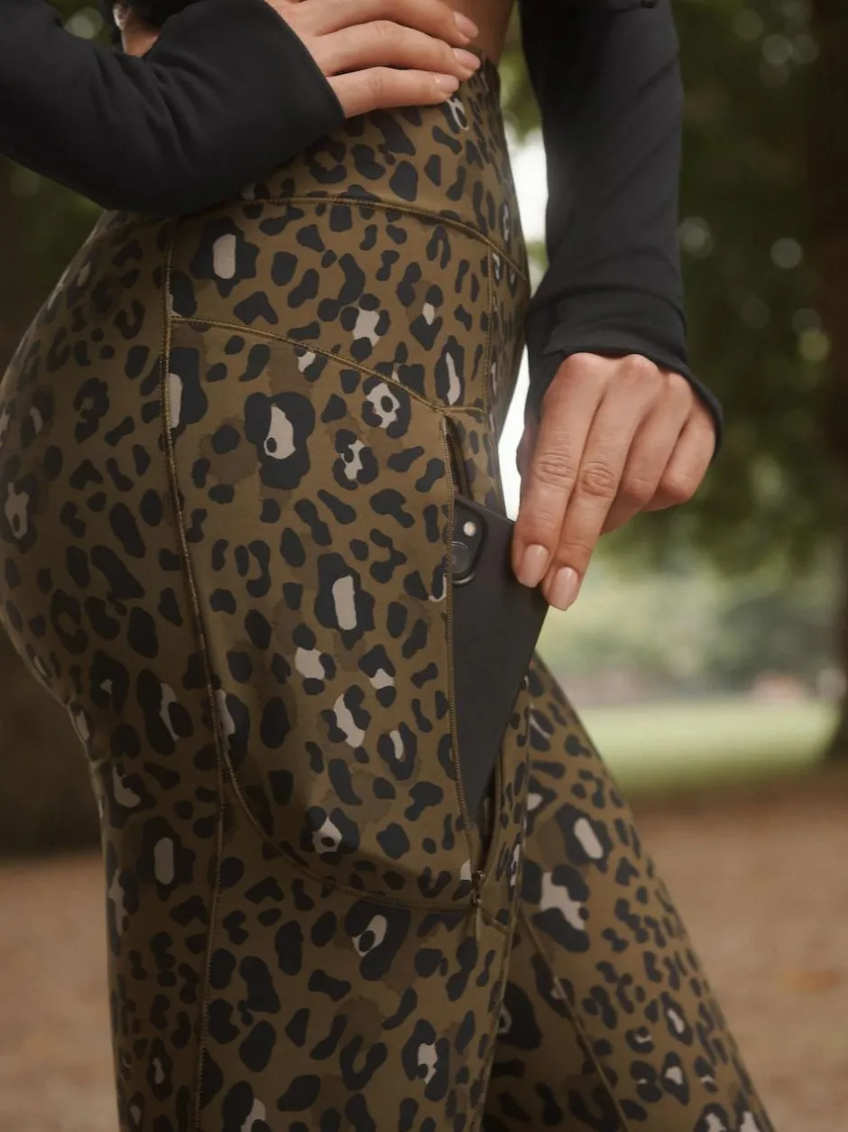 Next Outdoor Fleece Lined Warm Handle Leggings Khaki Animal Print Sale