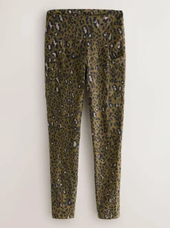 Next Outdoor Fleece Lined Warm Handle Leggings Khaki Animal Print Sale