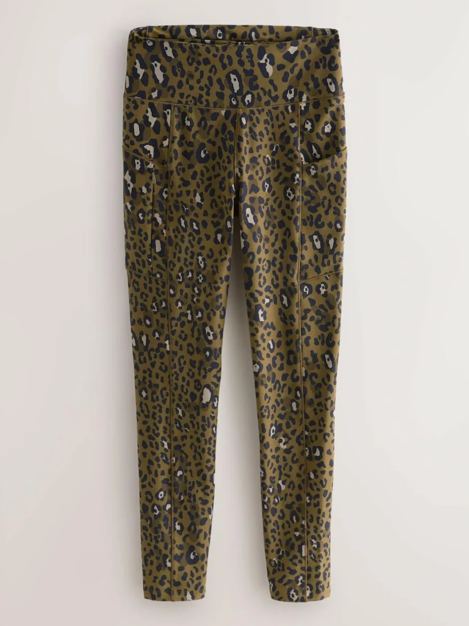 Next Outdoor Fleece Lined Warm Handle Leggings Khaki Animal Print Sale