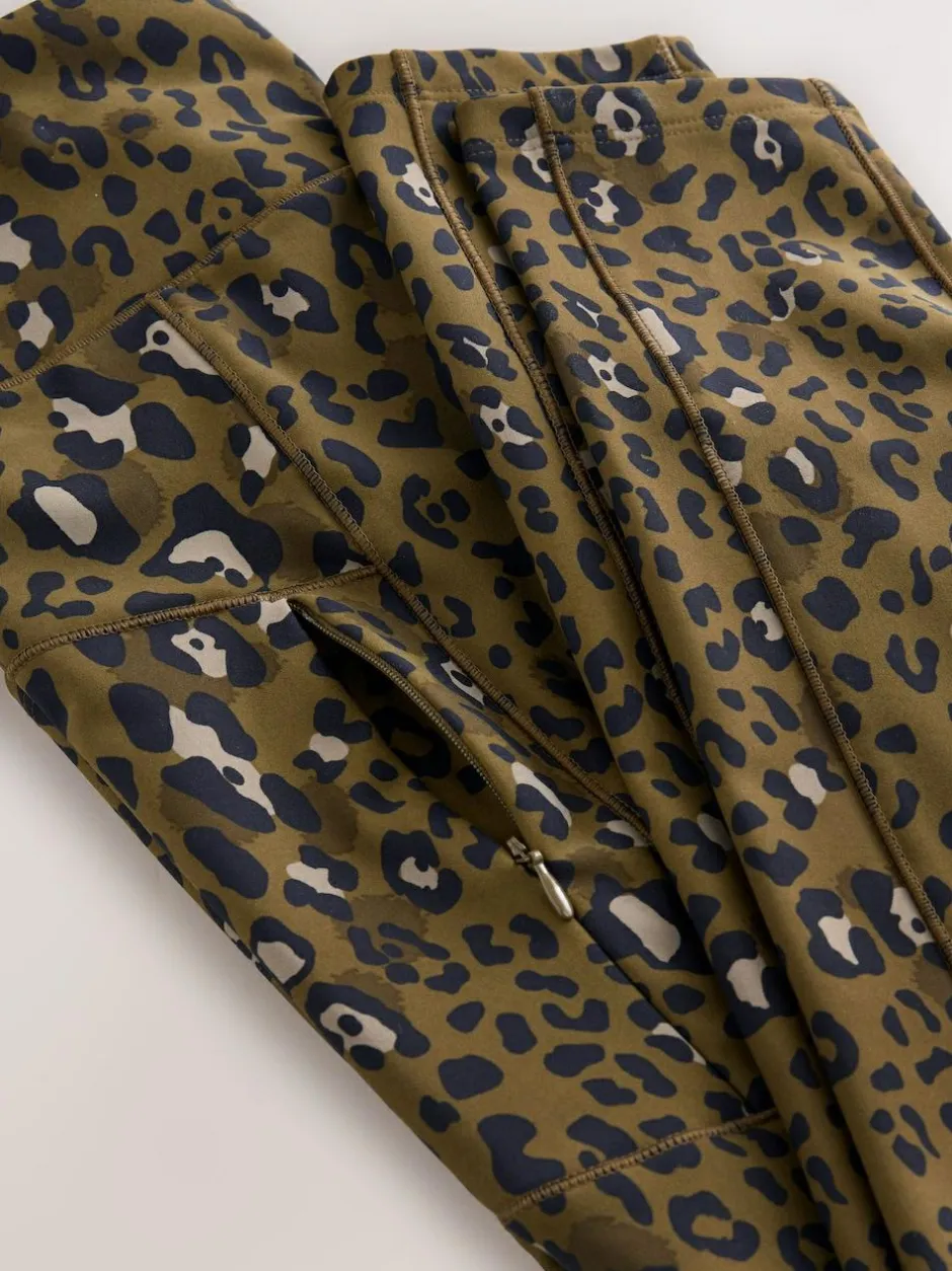 Next Outdoor Fleece Lined Warm Handle Leggings Khaki Animal Print Sale
