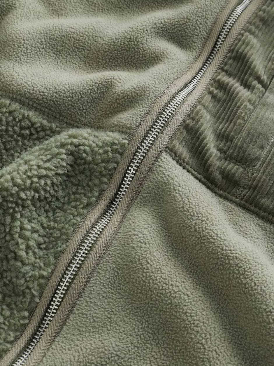 Next Cord Block Zip Through Funnel Fleece Khaki Green Online