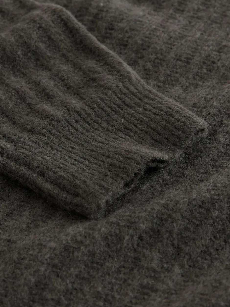 Next Cosy Rib Knit Long Sleeve Polo Shirt with Wool Khaki Green