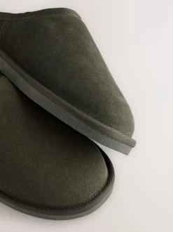 Next Faux Fur Lined Signature Suede Mule Slippers Khaki Green Discount