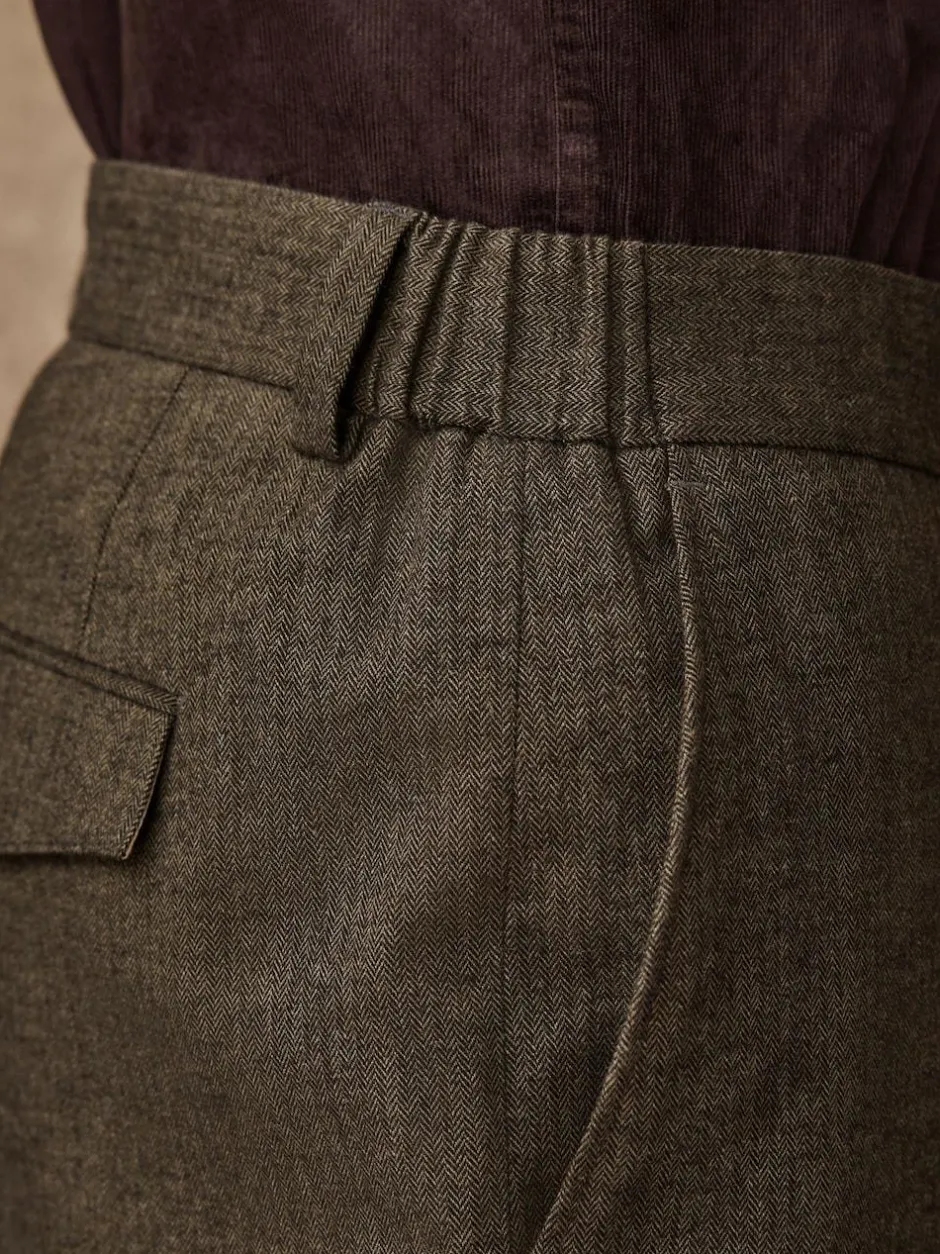 Next Regular Fit Smart Brushed Cotton Trousers Khaki Green Herringbone Clearance