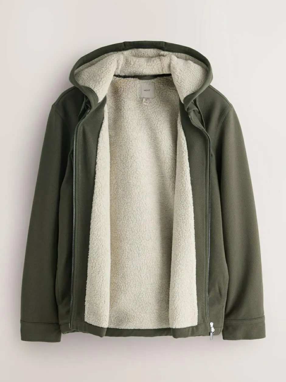 Next Hooded Borg Fleece Lined Shacket Khaki Green Hot