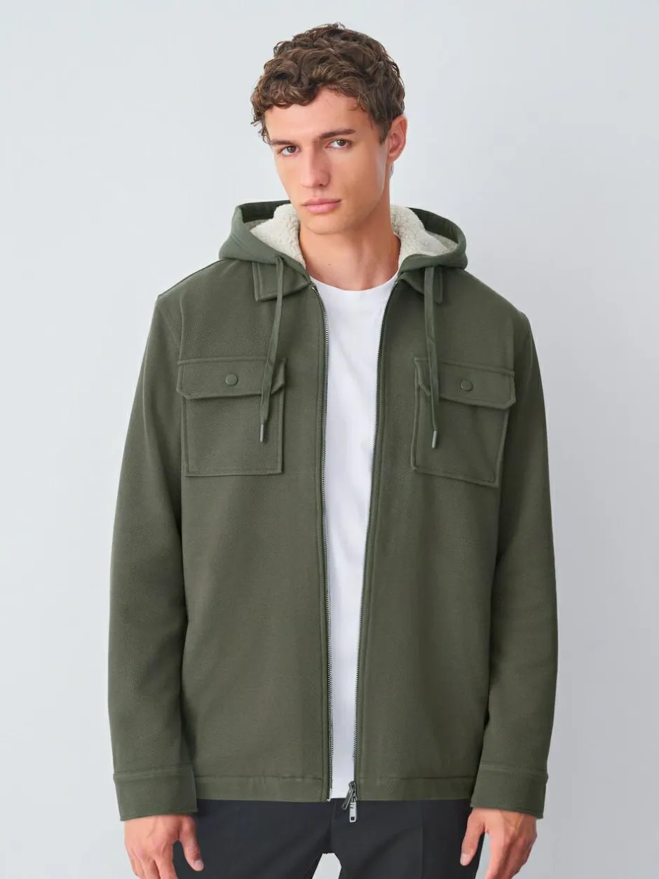 Next Hooded Borg Fleece Lined Shacket Khaki Green Hot