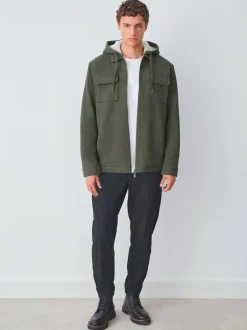 Next Hooded Borg Fleece Lined Shacket Khaki Green Hot