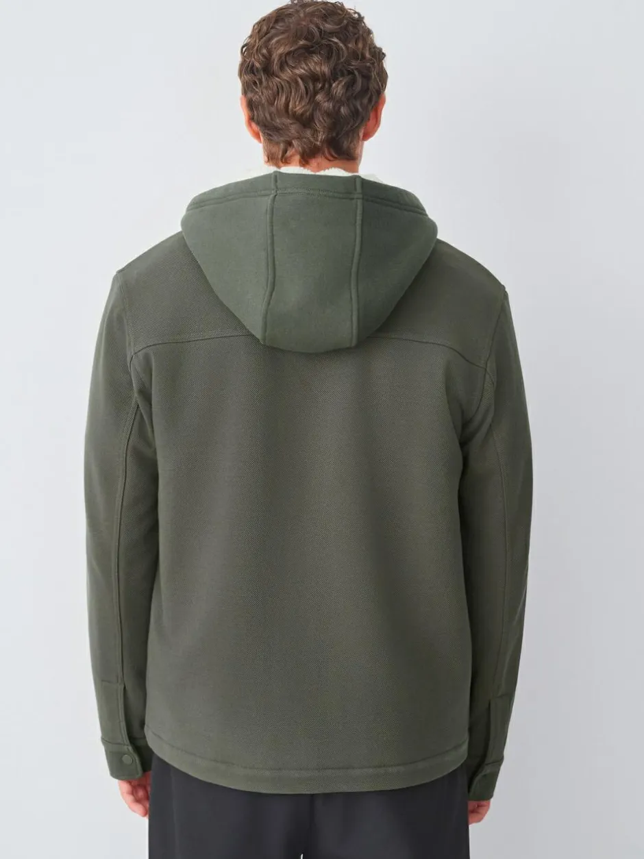 Next Hooded Borg Fleece Lined Shacket Khaki Green Hot