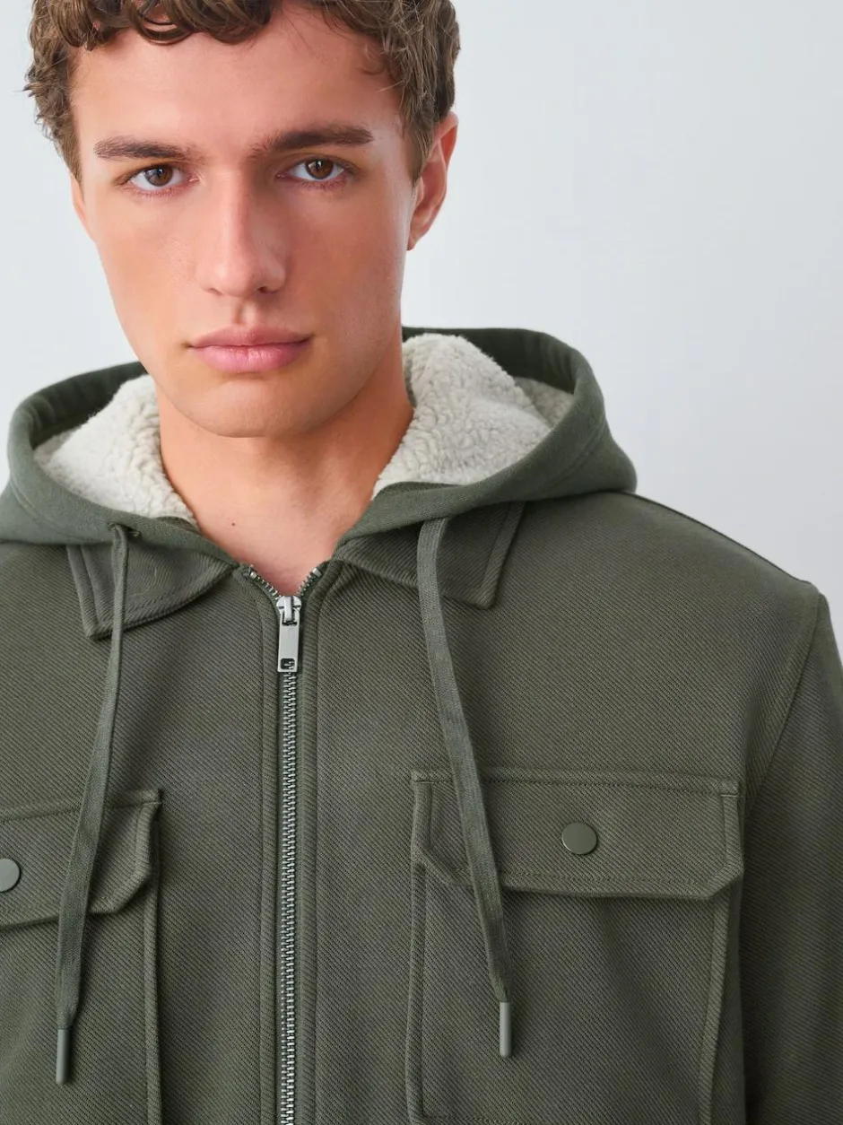 Next Hooded Borg Fleece Lined Shacket Khaki Green Hot