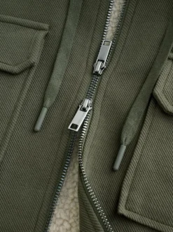 Next Hooded Borg Fleece Lined Shacket Khaki Green Hot